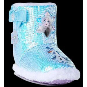 DISNEY PRINCESS FROZEN ELSA & ANNA Sequin Slippers TODDLER GIRLS SIZE 7-8 NEW